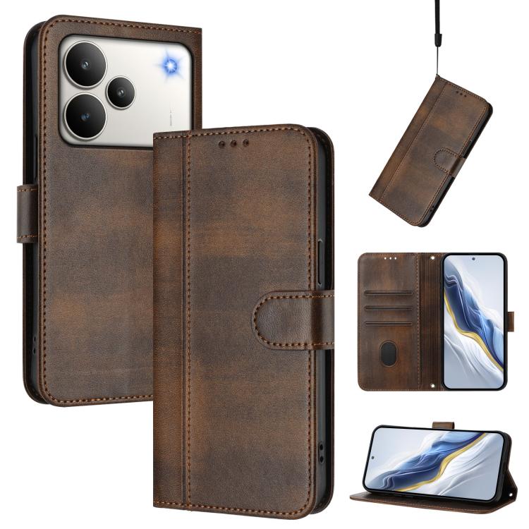 Line Splicing Buckle Retro Leather Phone Case, For Realme P4 5G, For Realme 15T 5G Global, For Realme 15 5G / 15 Pro 5G Global, For Realme C71 4G Global, For Realme V70 5G / C75 5G, For Realme Narzo 80 Pro / 14 Pro 5G India                             ...