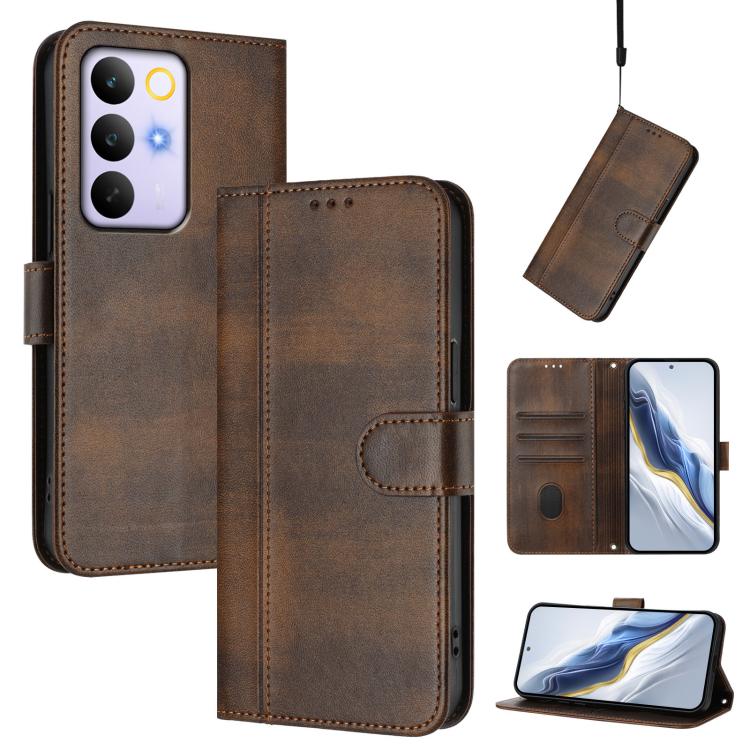 Line Splicing Buckle Retro Leather Phone Case, For Realme P4x 5G / OnePlus Nord CE6 Lite, For Realme 16T 5G Global, For Realme C100 5G, For Realme P4 Power 5G, For Realme Note 80 4G Global, For Realme C83 5G India, For Realme 16 5G Global              ...