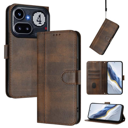 Line Splicing Buckle Retro Leather Phone Case, For Nothing Phone 4a Pro, For Nothing Phone 4a, For Nothing Phone 3a, For Nothing Phone 3a Pro, For Nothing CMF Phone 1, For Nothing Phone 2a