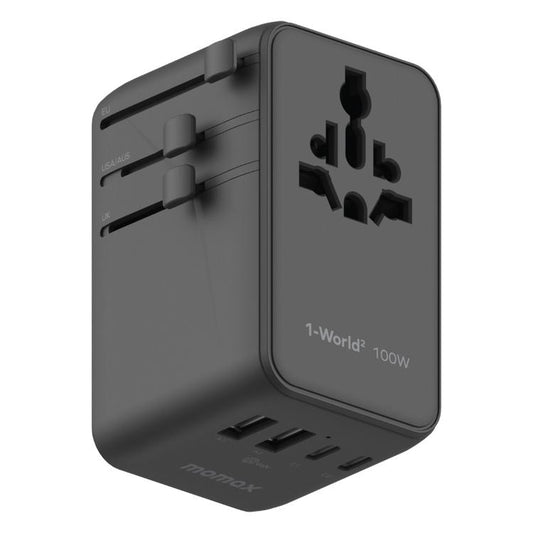MOMAX UA23 1-World 2 4-Port Mini Universal Travel GaN Charger 100W with Dual AC, UA23D