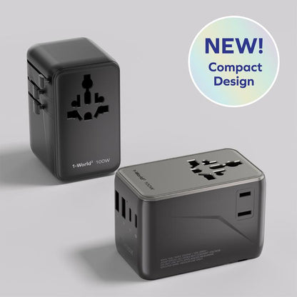 MOMAX UA23 1-World 2 4-Port Mini Universal Travel GaN Charger 100W with Dual AC, UA23D, UA23L