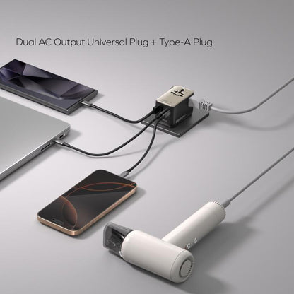 MOMAX UA23 1-World 2 4-Port Mini Universal Travel GaN Charger 100W with Dual AC, UA23D