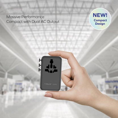 MOMAX UA23 1-World 2 4-Port Mini Universal Travel GaN Charger 100W with Dual AC, UA23D