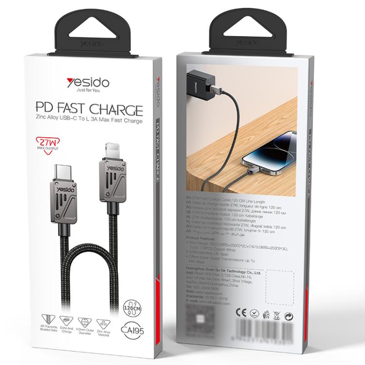 Yesido CA195 27W 3A USB-C / Type-C to 8 Pin Zinc Alloy Data Cable