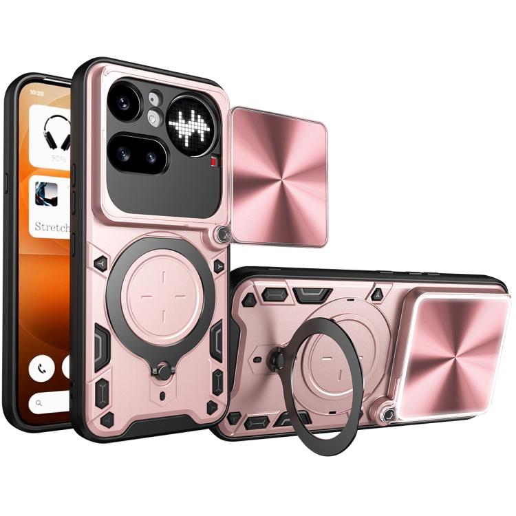 CD Texture Sliding Camshield Magnetic Holder Phone Case, For Nothing Phone 4b, For Nothing Phone 4a Pro, For Nothing Phone 4a, For Nothing CMF Phone 2 Pro, For Nothing Phone 3a, For Nothing Phone 3a Pro
