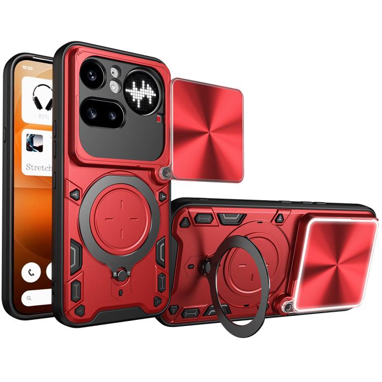 CD Texture Sliding Camshield Magnetic Holder Phone Case, For Nothing Phone 4b, For Nothing Phone 4a Pro, For Nothing Phone 4a, For Nothing CMF Phone 2 Pro, For Nothing Phone 3a, For Nothing Phone 3a Pro