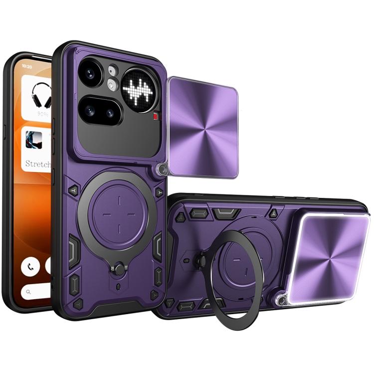 CD Texture Sliding Camshield Magnetic Holder Phone Case, For Nothing Phone 4b, For Nothing Phone 4a Pro, For Nothing Phone 4a, For Nothing CMF Phone 2 Pro, For Nothing Phone 3a, For Nothing Phone 3a Pro