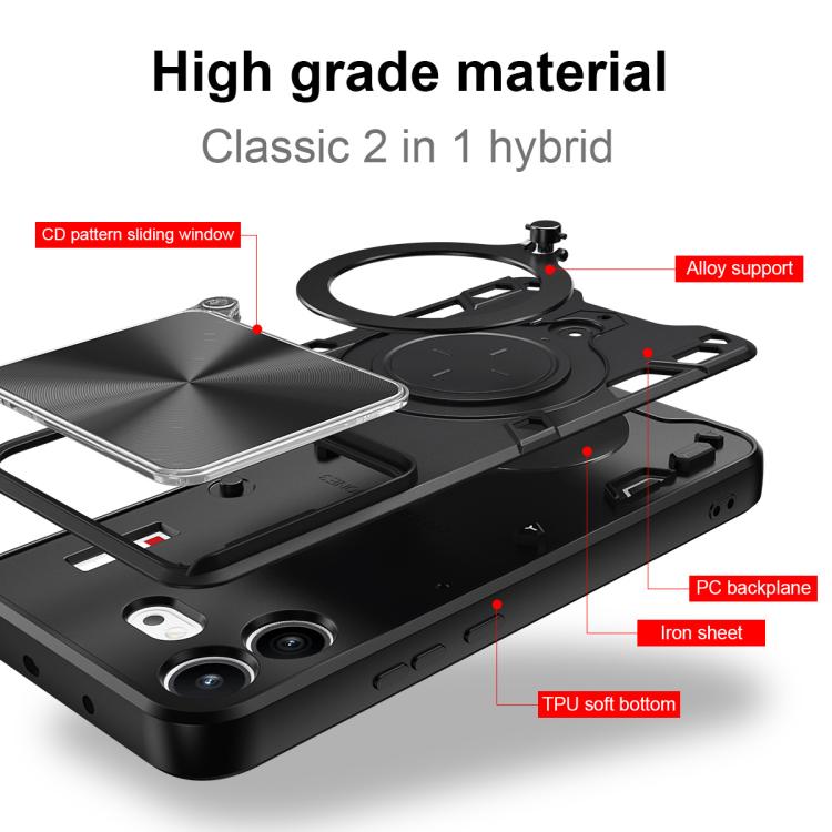 CD Texture Sliding Camshield Magnetic Holder Phone Case, For Nothing Phone 4b, For Nothing Phone 4a Pro, For Nothing Phone 4a, For Nothing CMF Phone 2 Pro, For Nothing Phone 3a, For Nothing Phone 3a Pro