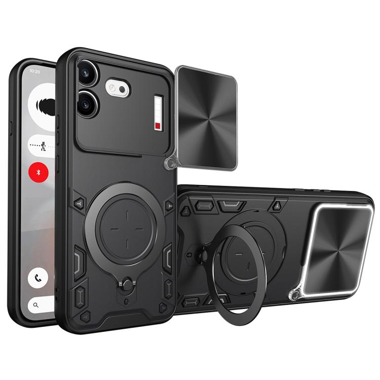 CD Texture Sliding Camshield Magnetic Holder Phone Case, For Nothing Phone 4b, For Nothing Phone 4a Pro, For Nothing Phone 4a, For Nothing CMF Phone 2 Pro, For Nothing Phone 3a, For Nothing Phone 3a Pro