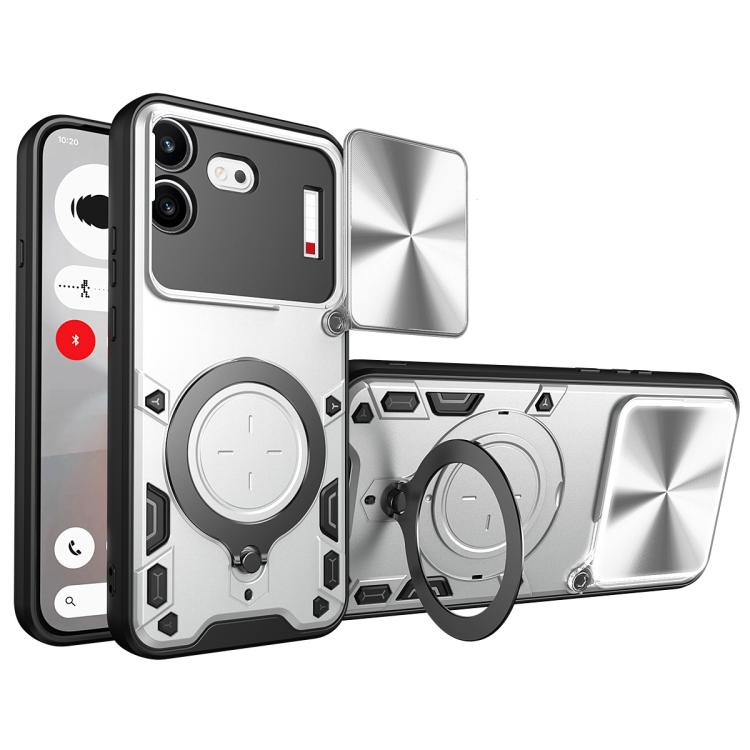 CD Texture Sliding Camshield Magnetic Holder Phone Case, For Nothing Phone 4b, For Nothing Phone 4a Pro, For Nothing Phone 4a, For Nothing CMF Phone 2 Pro, For Nothing Phone 3a, For Nothing Phone 3a Pro