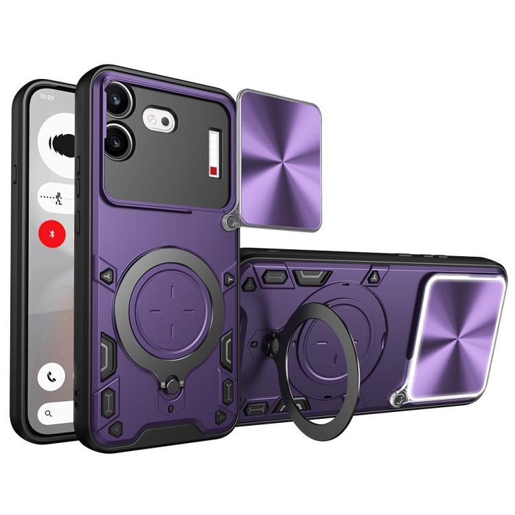CD Texture Sliding Camshield Magnetic Holder Phone Case, For Nothing Phone 4b, For Nothing Phone 4a Pro, For Nothing Phone 4a, For Nothing CMF Phone 2 Pro, For Nothing Phone 3a, For Nothing Phone 3a Pro