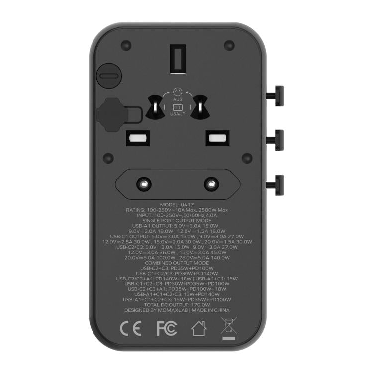 MOMAX UA17 1-World PD170W GaN Global Travel Fast Charging Socket, UA17