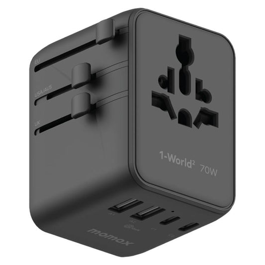 MOMAX UA22 1-World2 70W Dual AC Mini GaN Global Travel Fast Charging Socket, UA22(Black), UA22(Desert Gold)