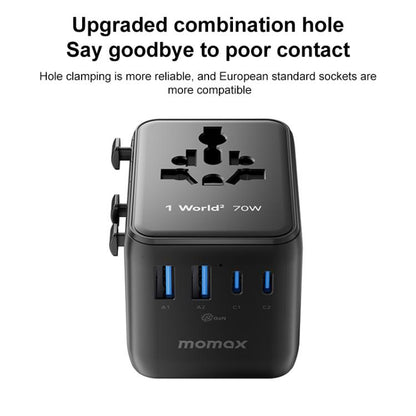 MOMAX UA22 1-World2 70W Dual AC Mini GaN Global Travel Fast Charging Socket, UA22(Black), UA22(Desert Gold)