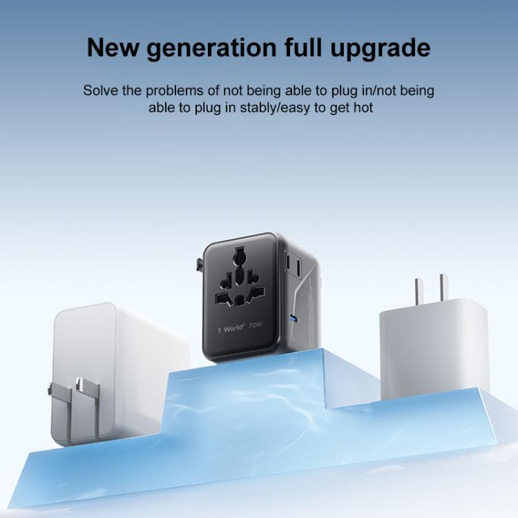 MOMAX UA22 1-World2 70W Dual AC Mini GaN Global Travel Fast Charging Socket, UA22(Black), UA22(Desert Gold)