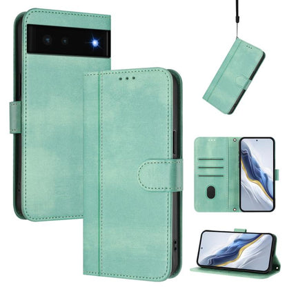 Line Splicing Buckle Retro Leather Phone Case, For Google Pixel 6 Pro, For Google Pixel 6, For Google Pixel 5a 5G