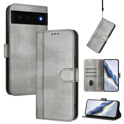 Line Splicing Buckle Retro Leather Phone Case, For Google Pixel 6 Pro, For Google Pixel 6, For Google Pixel 5a 5G
