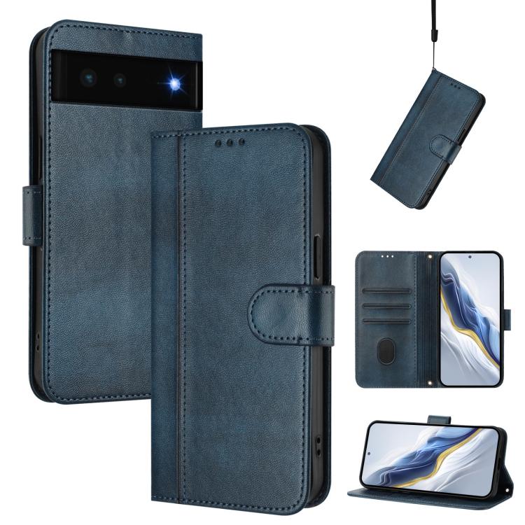 Line Splicing Buckle Retro Leather Phone Case, For Google Pixel 6 Pro, For Google Pixel 6, For Google Pixel 5a 5G