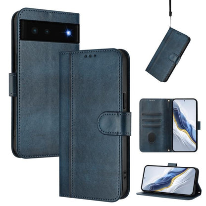 Line Splicing Buckle Retro Leather Phone Case, For Google Pixel 6 Pro, For Google Pixel 6, For Google Pixel 5a 5G