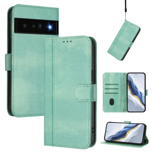 Line Splicing Buckle Retro Leather Phone Case, For Google Pixel 6 Pro, For Google Pixel 6, For Google Pixel 5a 5G
