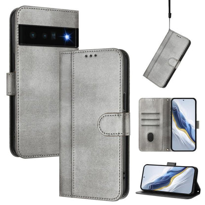 Line Splicing Buckle Retro Leather Phone Case, For Google Pixel 6 Pro, For Google Pixel 6, For Google Pixel 5a 5G