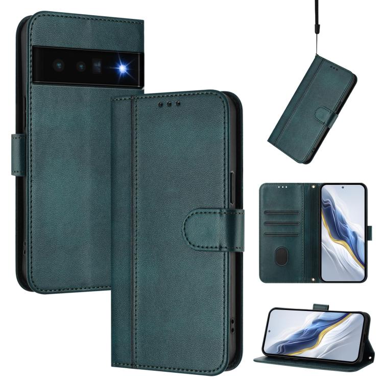 Line Splicing Buckle Retro Leather Phone Case, For Google Pixel 6 Pro, For Google Pixel 6, For Google Pixel 5a 5G