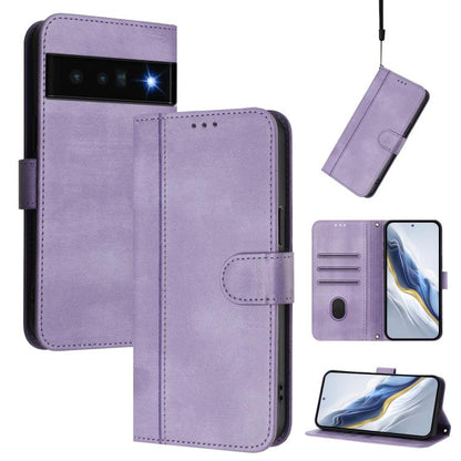 Line Splicing Buckle Retro Leather Phone Case, For Google Pixel 6 Pro, For Google Pixel 6, For Google Pixel 5a 5G