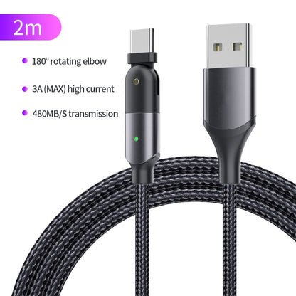 3A USB to USB-C / Type-C 180 Degree Rotating Elbow Charging Cable, 2m Type-C