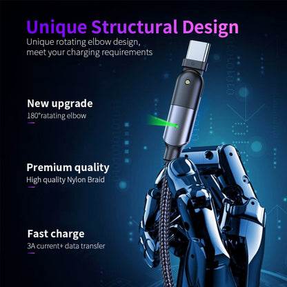 3A USB to USB-C / Type-C 180 Degree Rotating Elbow Charging Cable, 2m Type-C