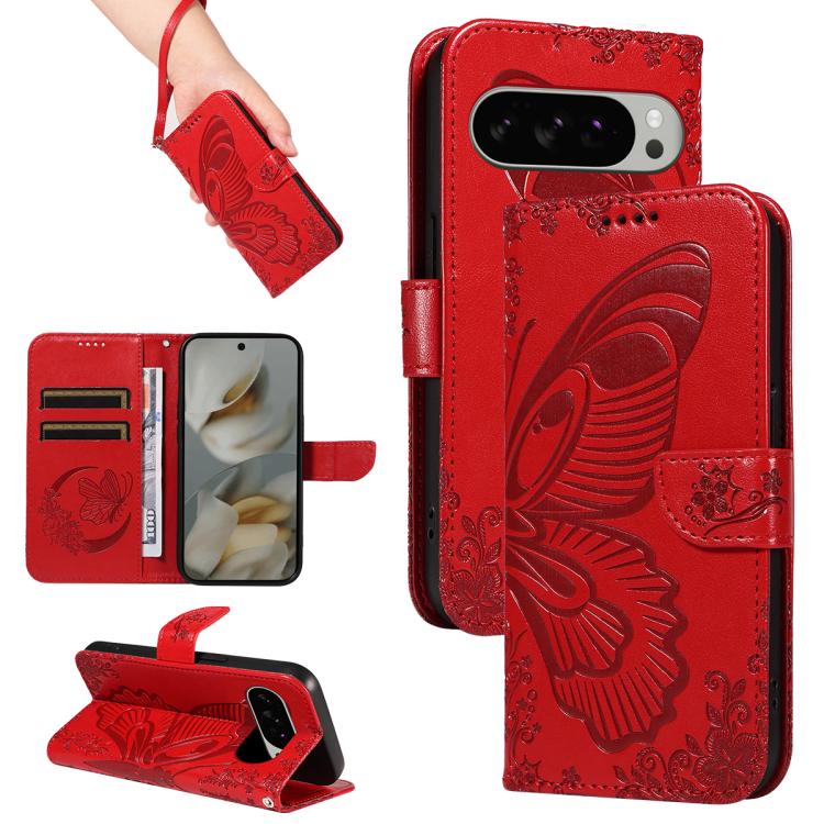 Swallowtail Butterfly Embossed Leather Phone Case, For Google Pixel 10a, For Google Pixel 10 Pro XL 5G Global, For Google Pixel 10 5G / 10 Pro 5G Global