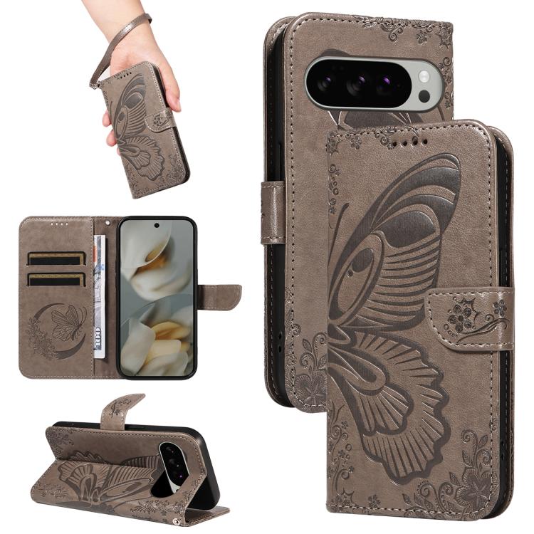 Swallowtail Butterfly Embossed Leather Phone Case, For Google Pixel 10a, For Google Pixel 10 Pro XL 5G Global, For Google Pixel 10 5G / 10 Pro 5G Global