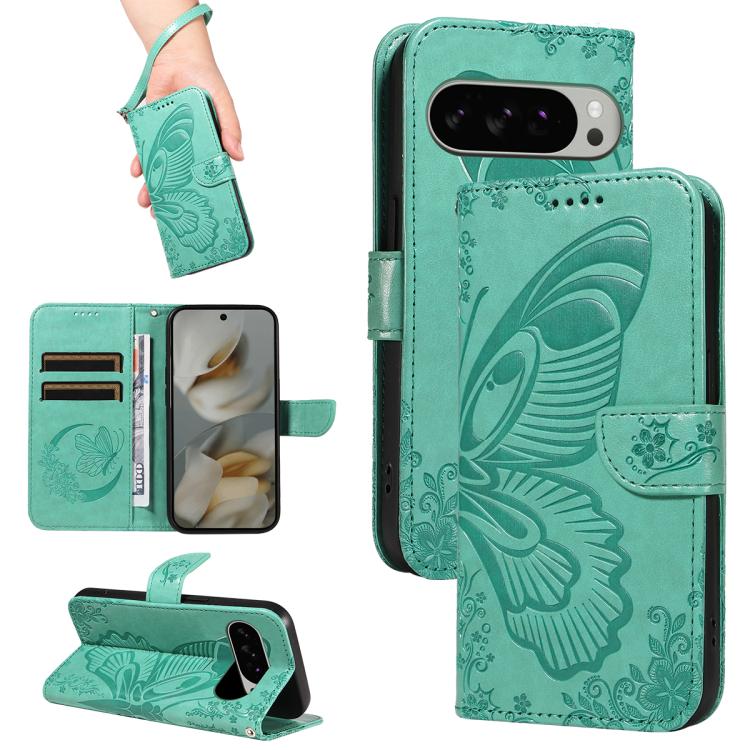 Swallowtail Butterfly Embossed Leather Phone Case, For Google Pixel 10a, For Google Pixel 10 Pro XL 5G Global, For Google Pixel 10 5G / 10 Pro 5G Global