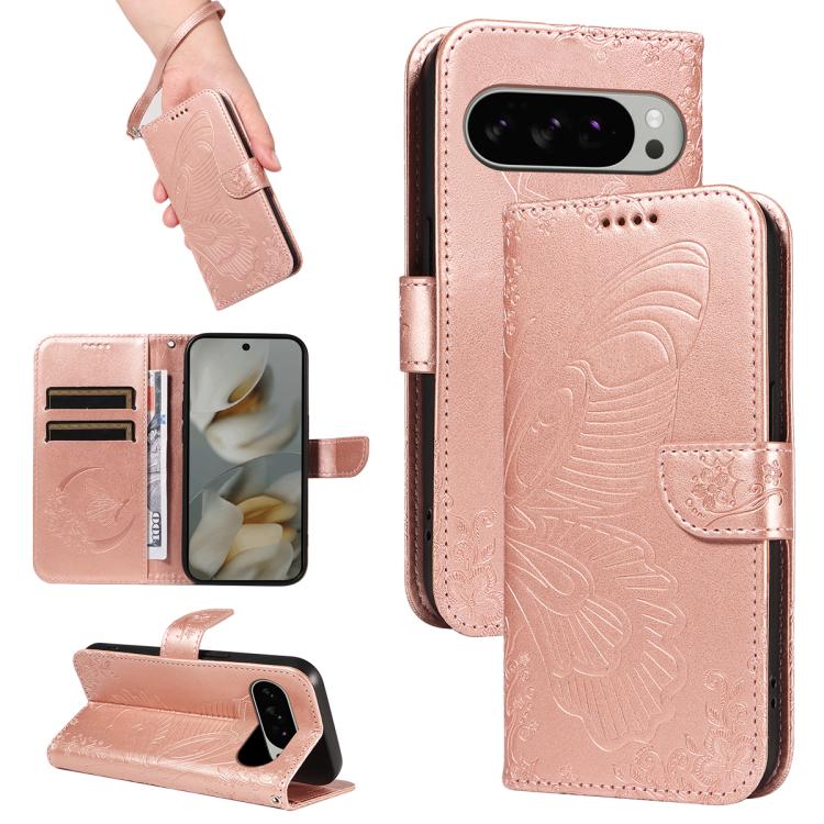 Swallowtail Butterfly Embossed Leather Phone Case, For Google Pixel 10a, For Google Pixel 10 Pro XL 5G Global, For Google Pixel 10 5G / 10 Pro 5G Global