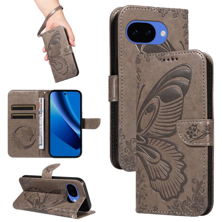 Swallowtail Butterfly Embossed Leather Phone Case, For Google Pixel 10a, For Google Pixel 10 Pro XL 5G Global, For Google Pixel 10 5G / 10 Pro 5G Global
