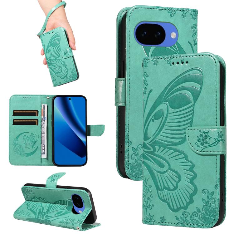 Swallowtail Butterfly Embossed Leather Phone Case, For Google Pixel 10a, For Google Pixel 10 Pro XL 5G Global, For Google Pixel 10 5G / 10 Pro 5G Global