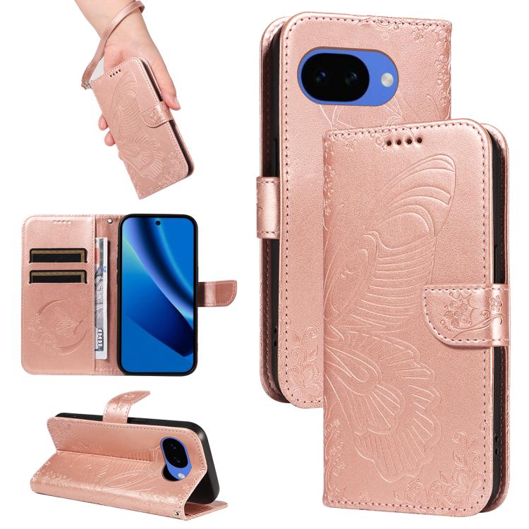 Swallowtail Butterfly Embossed Leather Phone Case, For Google Pixel 10a, For Google Pixel 10 Pro XL 5G Global, For Google Pixel 10 5G / 10 Pro 5G Global
