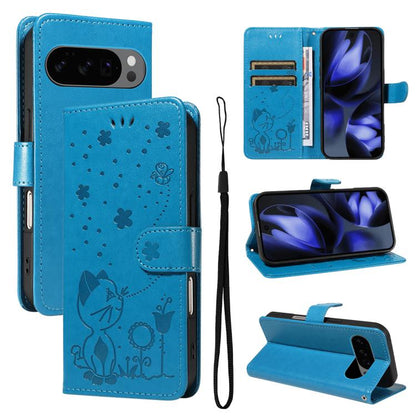 Cat and Bee Embossed Flip Leather Phone Case, For Google Pixel 10a, For Google Pixel 10 Pro XL 5G Global, For Google Pixel 10 / 10 Pro Global