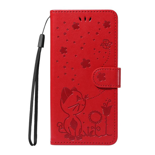 Cat and Bee Embossed Flip Leather Phone Case, For Google Pixel 10a, For Google Pixel 10 Pro XL 5G Global, For Google Pixel 10 / 10 Pro Global