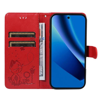 Cat and Bee Embossed Flip Leather Phone Case, For Google Pixel 10a, For Google Pixel 10 Pro XL 5G Global, For Google Pixel 10 / 10 Pro Global