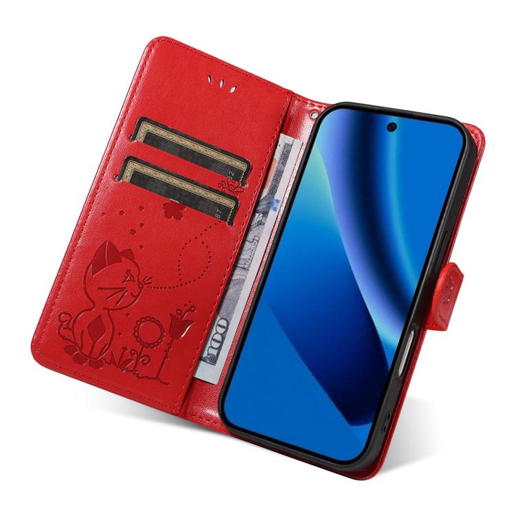 Cat and Bee Embossed Flip Leather Phone Case, For Google Pixel 10a, For Google Pixel 10 Pro XL 5G Global, For Google Pixel 10 / 10 Pro Global
