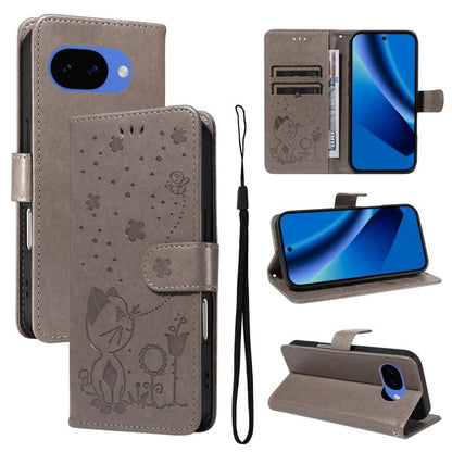 Cat and Bee Embossed Flip Leather Phone Case, For Google Pixel 10a, For Google Pixel 10 Pro XL 5G Global, For Google Pixel 10 / 10 Pro Global