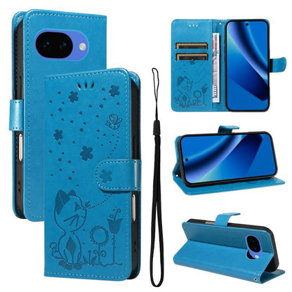 Cat and Bee Embossed Flip Leather Phone Case, For Google Pixel 10a, For Google Pixel 10 Pro XL 5G Global, For Google Pixel 10 / 10 Pro Global