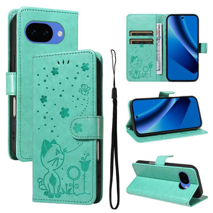 Cat and Bee Embossed Flip Leather Phone Case, For Google Pixel 10a, For Google Pixel 10 Pro XL 5G Global, For Google Pixel 10 / 10 Pro Global