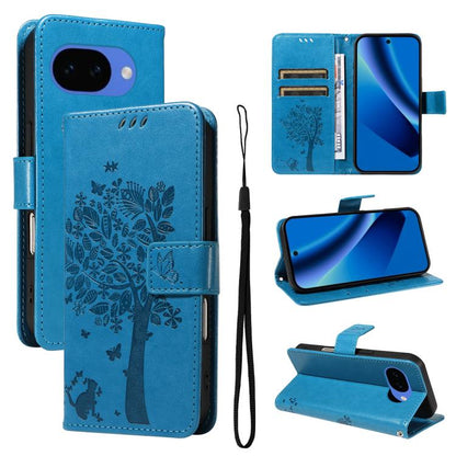 Tree & Cat Embossed Pattern Flip Leather Phone Case, For Google Pixel 10a, For Google Pixel 10 Pro XL 5G Global, For Google Pixel 10 5G / 10 Pro 5G Global