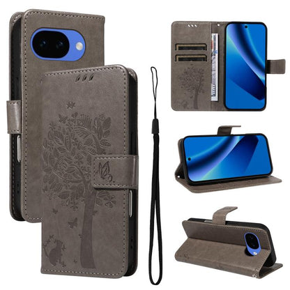 Tree & Cat Embossed Pattern Flip Leather Phone Case, For Google Pixel 10a, For Google Pixel 10 Pro XL 5G Global, For Google Pixel 10 5G / 10 Pro 5G Global