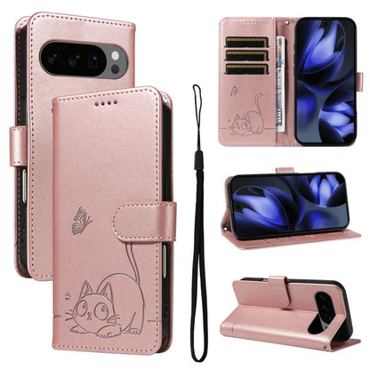 Adorable Cat Embossed Pattern Flip Leather Phone Case, For Google Pixel 10a, For Google Pixel 10 Pro XL 5G Global, For Google Pixel 10 / 10 Pro Global
