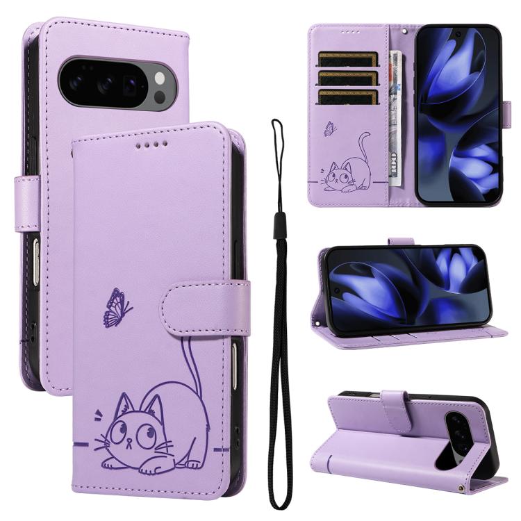 Adorable Cat Embossed Pattern Flip Leather Phone Case, For Google Pixel 10a, For Google Pixel 10 Pro XL 5G Global, For Google Pixel 10 / 10 Pro Global