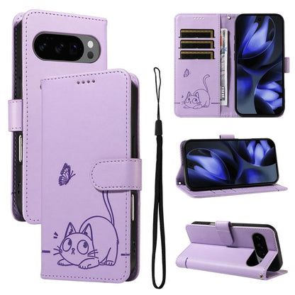Adorable Cat Embossed Pattern Flip Leather Phone Case, For Google Pixel 10a, For Google Pixel 10 Pro XL 5G Global, For Google Pixel 10 / 10 Pro Global