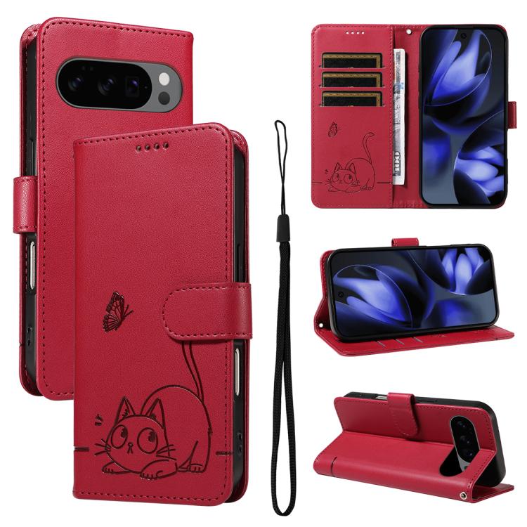 Adorable Cat Embossed Pattern Flip Leather Phone Case, For Google Pixel 10a, For Google Pixel 10 Pro XL 5G Global, For Google Pixel 10 / 10 Pro Global