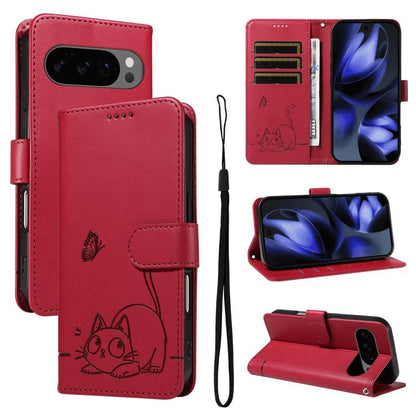Adorable Cat Embossed Pattern Flip Leather Phone Case, For Google Pixel 10a, For Google Pixel 10 Pro XL 5G Global, For Google Pixel 10 / 10 Pro Global